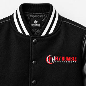 <b>Fly</b> Humble <b>Men's</b> Black Varsity <b>Jacket</b> PU Leather Sleeves Embroidered Logo Casual Autumn Wear Turn-down Collar cheap price - Product Image 5