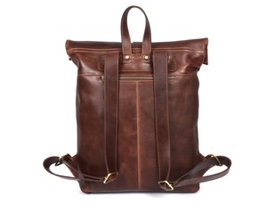 Genuine Leather <b>Roll</b> <b>Top</b> <b>Backpack</b> Adjustable Strap Durable Bohemian Style Solid Pattern Unisex All Seasons Travel Daily Use - Product Image 5