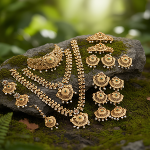 Peacock Matte 18K Gold Plated <b>Bridal</b> <b>Jewelry</b> <b>Set</b> with Zircon Earrings - Product Image 3