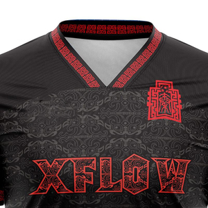 Ensemble de maillot de football pour homme XFLOW, noir et rouge, col en V, polyester sublimé, respirant, manches courtes, uniforme adulte, toutes saisons - Product Image 5
