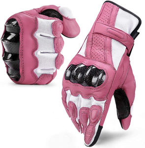 Gants de moto en cuir rose à doigts entiers avec protection des articulations et ventilation en maille pour une utilisation en moto - Product Image 1