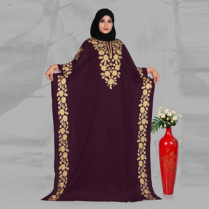Kaftan en mousseline brodé avec des détails floraux sur la bordure latérale, élégante robe longue pour le Ramadan et le quotidien - Product Image 4