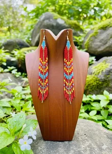 VINTAGE COLOURFUL BEST SALE Handmade <b>Beaded</b> Fringe Earrings Boho Festival Dangle Jewelry for party , gift, christmas, wedding - Product Image 1