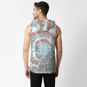 Sudadera con capucha sin mangas para hombre, estilo tie-dye, mezcla de algodón, corte muscular, con bolsillo canguro, venta al por mayor, personalizada, estilo urbano - Product Image 4