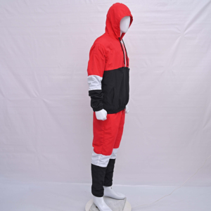 Conjunto Deportivo Unisex Cortavientos con Capucha, Bloques de Color Rojo, Negro y Blanco, Manga Larga, Estilo Deportivo, Ropa de Otoño, Talla Adulto, Corte Regular - Product Image 2