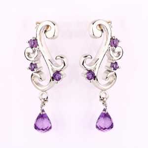 Handmade African Amethyst Engagement Wedding <b>Earrings</b> 925 Sterling Silver Round & Drop Cut <b>Fine</b> Jewelry Wholesale Export India - Product Image 1
