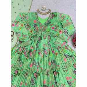 เสื้อพิมพ์ลายดิจิทัลมัสลินพร้อมชุดทำงานตัดเย็บด้วยมือพร้อมสีเขียวดูปองตา - Product Image 6