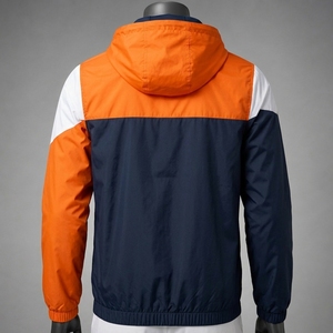 เสื้อแจ็คเก็ตกันลมมีฮู้ดสำหรับผู้ชาย สีส้มกรมท่าขาว ผ้าโพลีเอสเตอร์ ปิดด้วยซิป สไตล์สปอร์ต เหมาะสำหรับฤดูใบไม้ร่วงและกิจกรรมกลางแจ้ง - Product Image 3