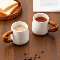 Mug à café en céramique créatif avec poignée en forme de croissant, 340 ml, design 3D pain, tasse à eau en porcelaine, mug esthétique pour thé au lait, pour café, maison, cadeau