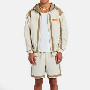 Conjunto Deportivo Cortavientos de Algodón 100% de Peso Medio para Hombre, con Logotipo Personalizado Impreso, Chaqueta con Cierre y Pantalones Cortos, OEM/ODM de Alta Calidad - Product Image 3