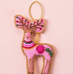 Adorno Navideño de Ciervo Rosa con Cuentas Hecho a Mano, Decoración Colgante para Árbol de Navidad, Lindo Reno Decorativo - Product Image 1