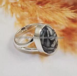 Anillo fino de Plata de Ley 925 hecho a mano, joyería de piedras preciosas de jaspe Pinolith para bodas, regalos de boda - Product Image 6