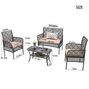 Set di Mobili da Giardino in 4 Pezzi, Sedie in Rattan PE con Tavolo in Vetro Temperato e Cuscini Morbidi - Product Image 4