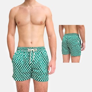 <b>Mens</b> Green Geometric Swim <b>Trunks</b> Quick Dry Beach Shorts Drawstring Summer Board Shorts OEM Wholesale <b>Mens</b> Printed Swim <b>Trunks</b> - Product Image 1