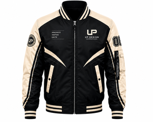 Custom Black <b>Cream</b> Varsity Bomber <b>Jacket</b> for <b>Men</b>, Premium Satin <b>Jacket</b>, Ribbed Collar, Embroidered Logo, Fashion Streetwear - Product Image 2