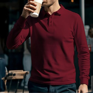 Camisa Polo de Manga Larga para Hombre, Color Sólido, Popelina, Cuello Clásico, Estilo Casual, para Otoño - Product Image 5