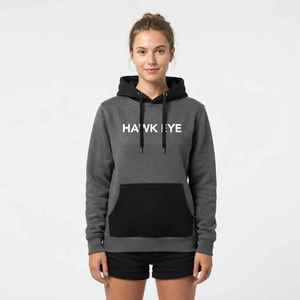 Sweat-shirt décontracté pour femme, gris, avec capuche noire et poche, impression personnalisée, coupe classique, mélange de coton, pour l'automne - Product Image 1