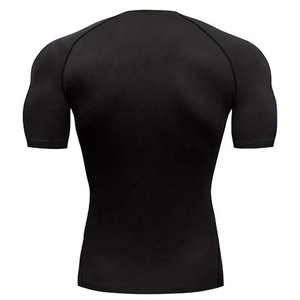 Men's Black Short Sleeve <b>Compression</b> <b>Shirt</b> Quick Dry Polyester Rash Guard for Gym Fitness Training - Product Image 1