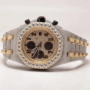 Durable Luxury Two Tone Moissanite <b>Watch</b> <b>for</b> <b>Men</b> High Quality Wristwatch Stainless Steel Rubber Strap Wholesale Price Iced <b>Watch</b> - Product Image 1