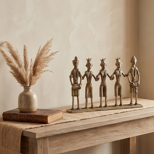 Figura de Latón Dhokra de Calidad Premium, Grupo de Músicos y Bailarines Tribales, Escultura Artesanal de Arte Folclórico, Disponible para Exportación - Product Image 5