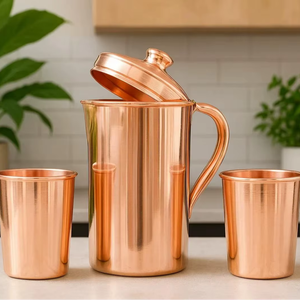 Ensemble de carafes à eau en cuivre pur avec couvercle, design luxueux, anti-fuite - Pour la maison, les mariages et les cadeaux - Product Image 1