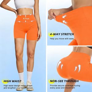 Shorts cycliste taille haute orange pour femme, couleur unie, tricoté extensible, vêtement de sport écologique, couleur personnalisable, coupe sportive, taille élastique - Product Image 5