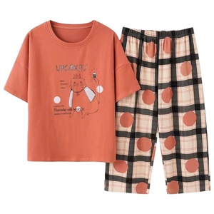 Ropa de dormir de verano de algodón personalizada de alta calidad para mujer, pijama con patrón estampado, cintura elástica, tejido de punto, corto transpirable - Product Image 6