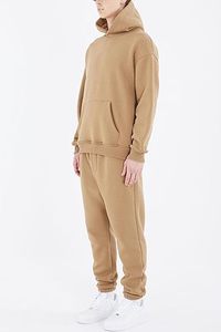 Sweat-shirt à capuche uni pour homme, ensemble de survêtement à manches longues, 100% coton, vêtements décontractés d'automne avec poches latérales, taille élastique - Product Image 4