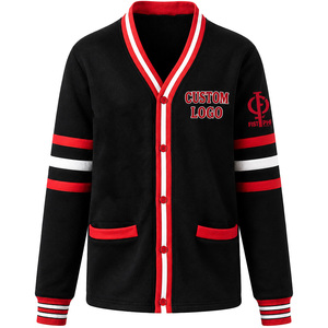 Cárdigan con logotipo personalizado, letra griega DST 19** bordada, forro polar de alta calidad, cuello en V, ribete a rayas, con botones, directo de fábrica, Pakistán. - Product Image 1