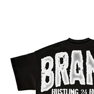 Brand 24 Hours <b>Men's</b> Oversized <b>Black</b> T-Shirt Short Sleeve Printed Letter Design Formal <b>Turtleneck</b> 100% Cotton Front Regular Fit - Product Image 4