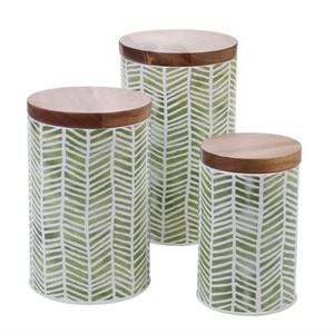 Embossed Glass Material Food <b>Storage</b> Container Pairs of 2 With Black Metal Lid Home Hotel Kitchen Accents - Product Image 4