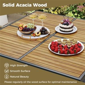 Acacia Wood Outdoor Table 43.5\" Square X Metal <b>Frame</b> Natural+<b>Black</b> 4-Seater 180lbs Capacity - Product Image 6