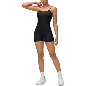 Essential Black Women Yoga Bodysuit Short Seamless Spaghetti <b>Strap</b> Tummy Control Gym Workout Romper - Product Image 5