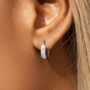 Luxury 925 <b>Silver</b> <b>Huggie</b> Earrings With Round Brilliant Cut Diamond Micro Insert Unisex Everyday Wear Style - Product Image 5