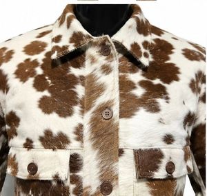Men's Cowhide Fur Shirt <b>Jacket</b> Animal Print Turn-down Collar Single Breasted Winter Casual Thick Faux Fur Lining - Product Image 5