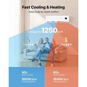 Mini Split de 18,000 BTU, Aire Acondicionado de 230V, 19 SEER2, Sistema Inverter Silencioso de Alta Eficiencia con Bomba de Calor - Product Image 2