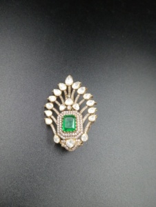 AMAIRA JEWELS Eagle Design <b>Gold</b> Plated Brooch with Emerald Cut Green Stone Pear Cut Diamonds Unisex Party Fashion Jewelry - Product Image 5