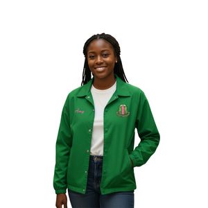 Green Women Snap Front Jacket with Green Embroidered Crest Long Sleeve Casual Lightweight <b>Coach</b> Jacket Comfortable Everyday Wear - Product Image 1