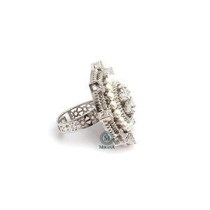 18K Gold Plated Malina Pearl <b>CZ</b> Designer <b>Ring</b> Resizable Claw Set Gemstone Wedding <b>Ring</b> - Product Image 3