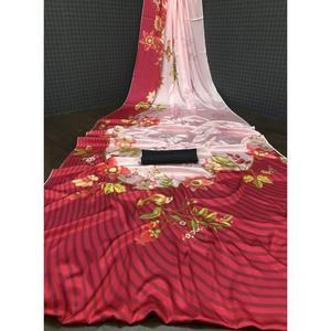 DESIGNER SOFT SILK 4D EFFET DIGITAL IMPRIMÉ SAREE AVEC CHEMISIER NON COUDU ROUGE - Product Image 1