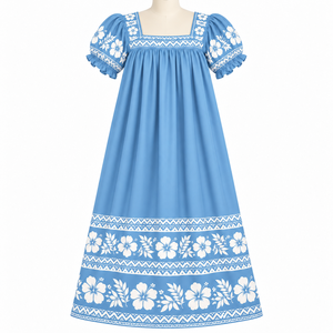 Vestido Mumu Polinesio Micronésico de Alta Calidad, Mangas Cortas, Vestido para Mujer con Estampado Floral, Ecológico, Cintura Natural, Personalizado - Product Image 2