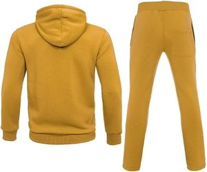 ชุดวอร์มมีฮู้ดสีเหลืองมัสตาร์ดแบบยูนิเซ็กซ์ ผ้าฝ้ายสีพื้น เสื้อและกางเกงขายาวทรงลำลอง เหมาะสำหรับใส่ในฤดูหนาว ทรงปกติ - Product Image 2