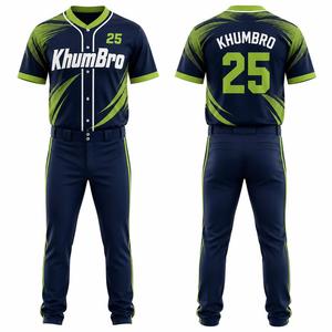 KhumBro Baseball Jersey Set Men's Short Sleeve Moisture Wicking Sublimated Uniform Navy Green <b>Athletic</b> Fit All Seasons - Product Image 4