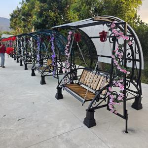 Silla Columpio Moderna de Hierro Forjado con Toldo para Parque, Escuela, Uso en Exteriores, Capacidad para 3 Personas, Banco Columpio Decorativo - Product Image 4