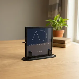 ARTISAN DESIGN Modern <b>Black</b> Brass Glass Tabletop <b>Photo</b> <b>Frame</b> Stand 4x4inch Decorative Home Wedding Gift Premium Quality - Product Image 1