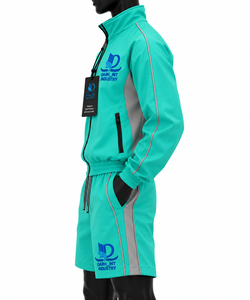Ensemble court coupe-vent sport pour homme de qualité supérieure, vert, en polyester respirant, avec fermeture éclair intégrale et col montant, idéal pour le printemps - Product Image 4