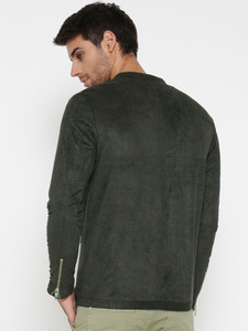 <b>Men's</b> Dark Green <b>Suede</b> Bomber <b>Jacket</b> Collarless Zipper Closure Casual Style Autumn Wear Regular Fit Solid Color - Product Image 5