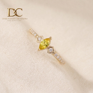 Nouvelle conception, bague en or massif 14 carats avec diamant de laboratoire et saphir jaune taille brillant, bijoux en or fin tendance pour femmes - Product Image 4