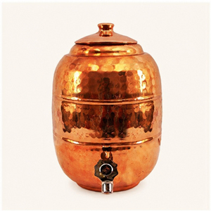 Handcrafted Pure Copper Water Dispenser with Hammered Design Leakproof Tap and Lid for Home Kitchen Ayurvedic Water Storage - Product Image 1