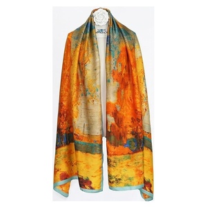 Women's Long Silk Scarf Hand Painted Abstract Art Pattern Elegant Multi Functional Fashion Accessory Autumn Season - Product Image 1